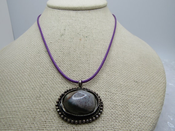 Vintage Sterling Agate Necklace, 19" , 1980's-1990's.