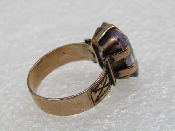 Victorian 9kt Yellow Gold Amethyst Ring, Sz. 6.75… - image 5