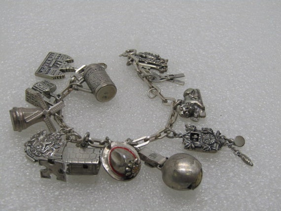 Vintage 800 & 835 Silver Charm Bracelet, Western Europe, 7", 39.62 grams, Mid-Century, Germany, France, Holland, UK