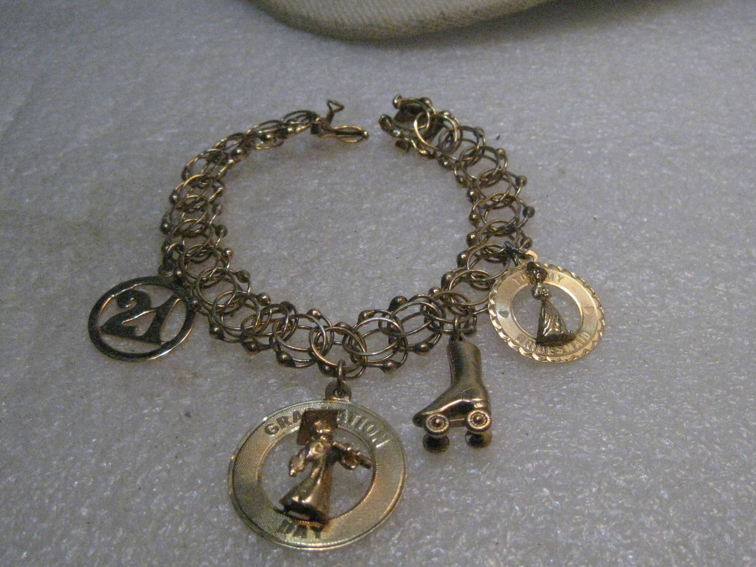 Vintage 14kt Gold Charm Bracelet Triple Fancy Link 7 | Etsy