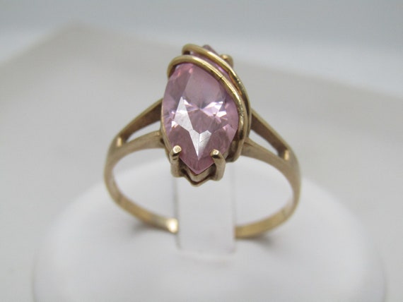 Vintage 10kt Pink Tourmaline Ring, Marquise, Sz. 9.75, Signed, 1960's-1980's.