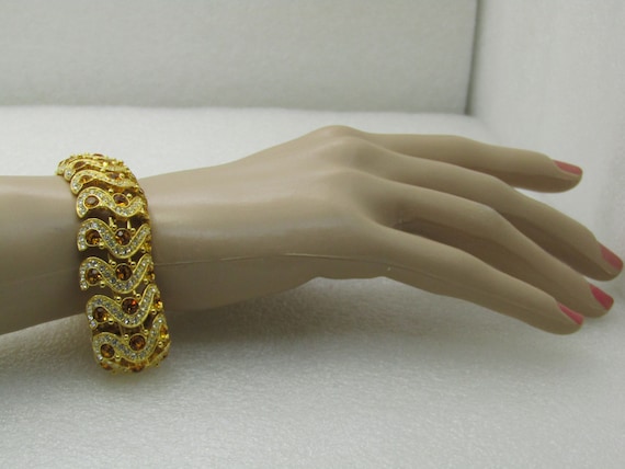 Vintage Joan Rivers' Rhinestone Clear & Gold Tone Bracelet, 7.5"