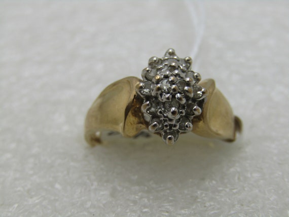 Vintage 10kt Diamond Cluster Ring, Two-Tone, Size 6