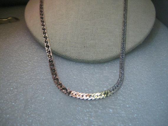 Vintage Silver Tone Trifari 5mm Herringbone Reversible Necklace, 24"