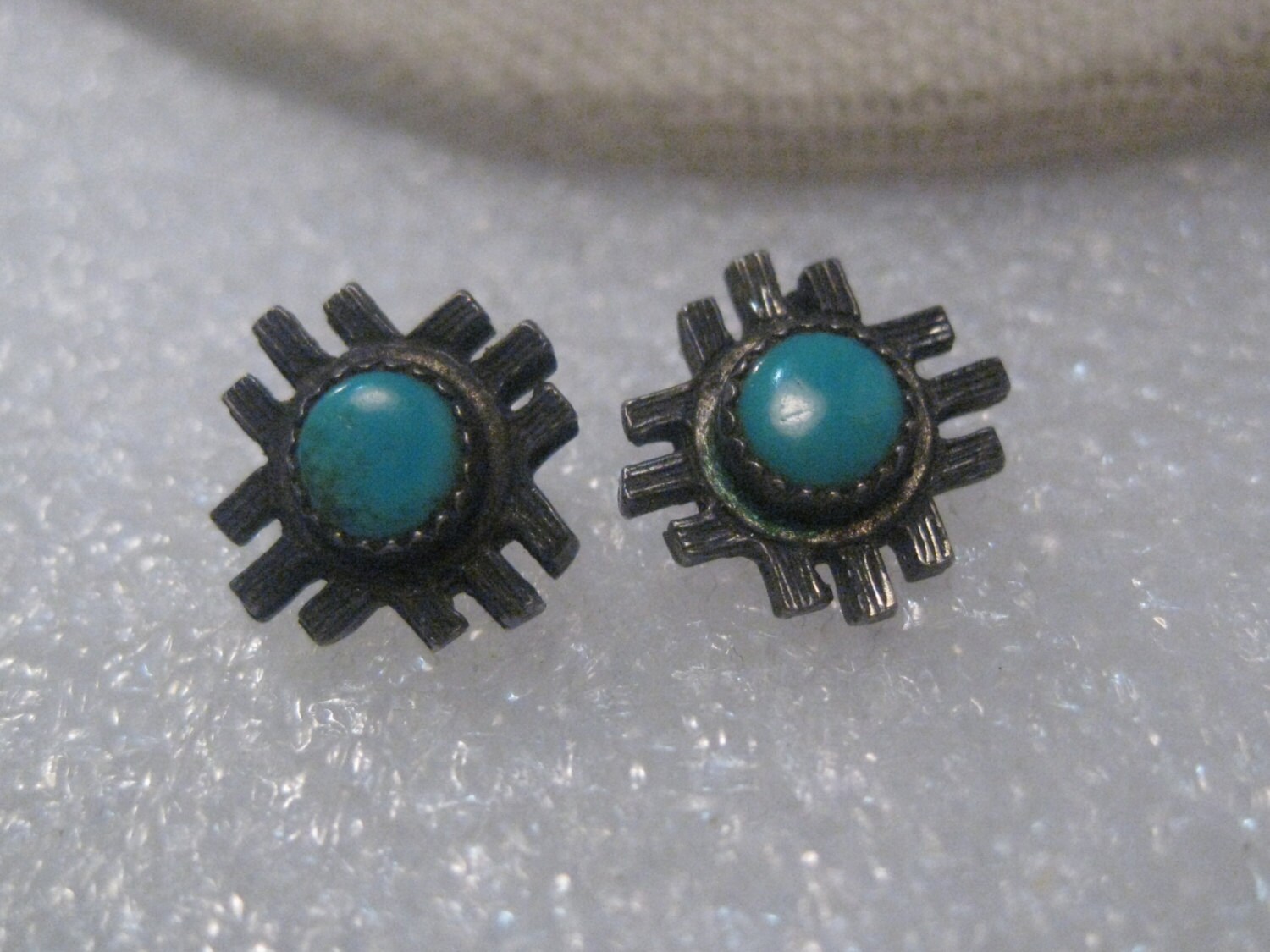 Vintage Sterling Silver Southwestern 1960's Turquoise Stud, Grid