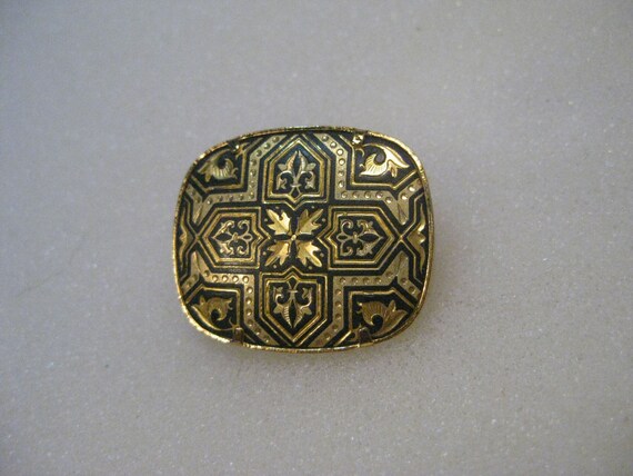Vintage Damascene Geometric Cross  Brooch, 1" wid… - image 3