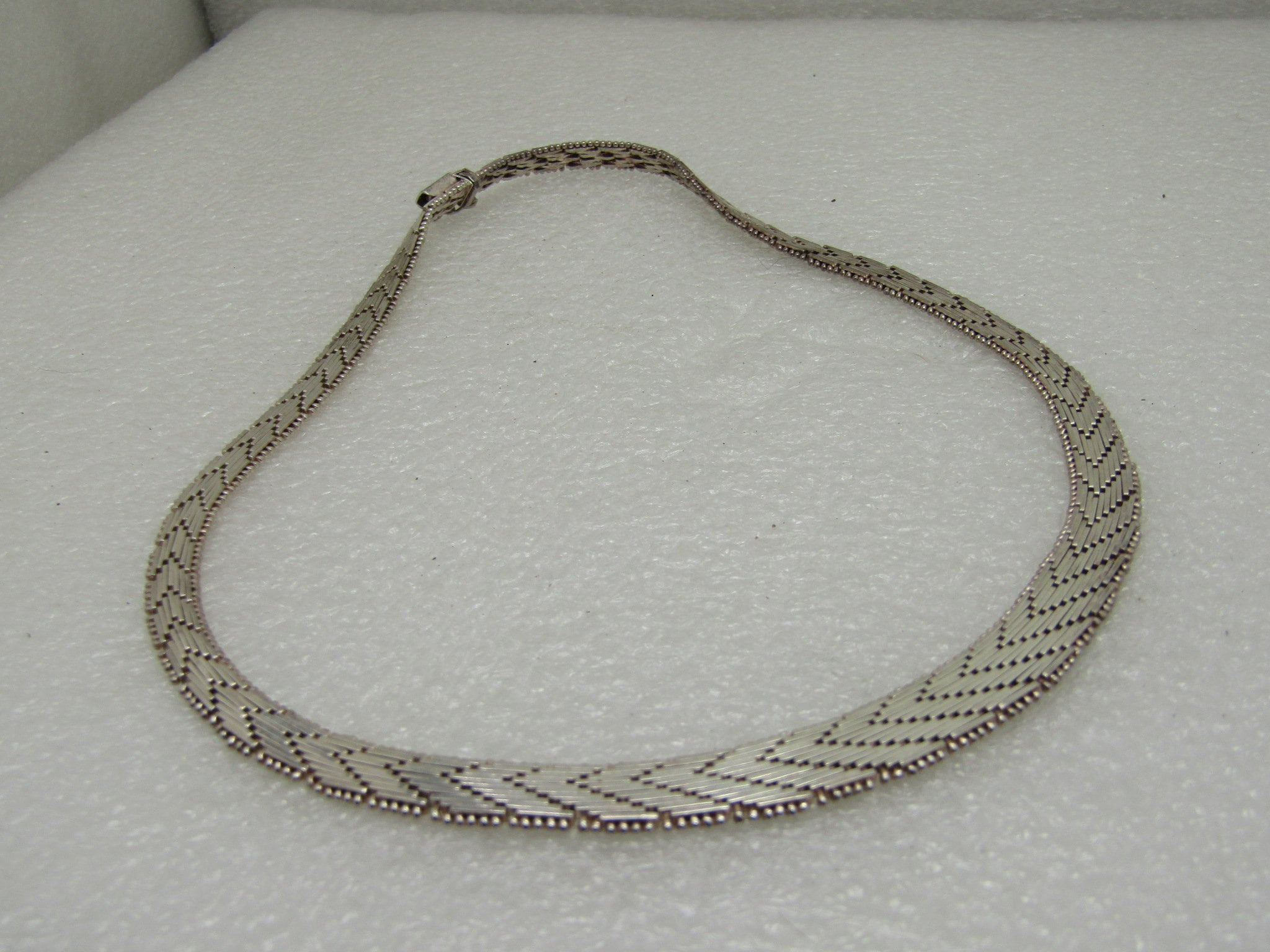 Vintage Sterling Silver Mesh Necklace, 16.25, Woven, 33.97 Gr., Diamond ...