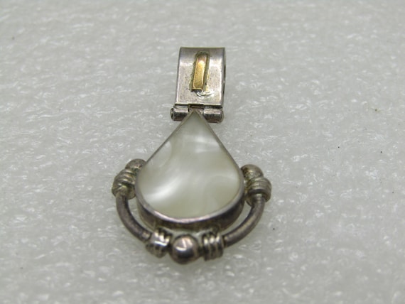 Vintage .950 Silver Mother-of-Pearl Pendant, 10kt Accent,  3.91 Grams, 1-3/8" Long, Boho/Southwestern