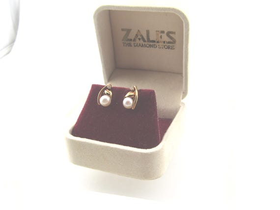 Vintage 14kt Pearl & Diamond Stud Earrings, Original Box, 1980's, 1.47 grams.