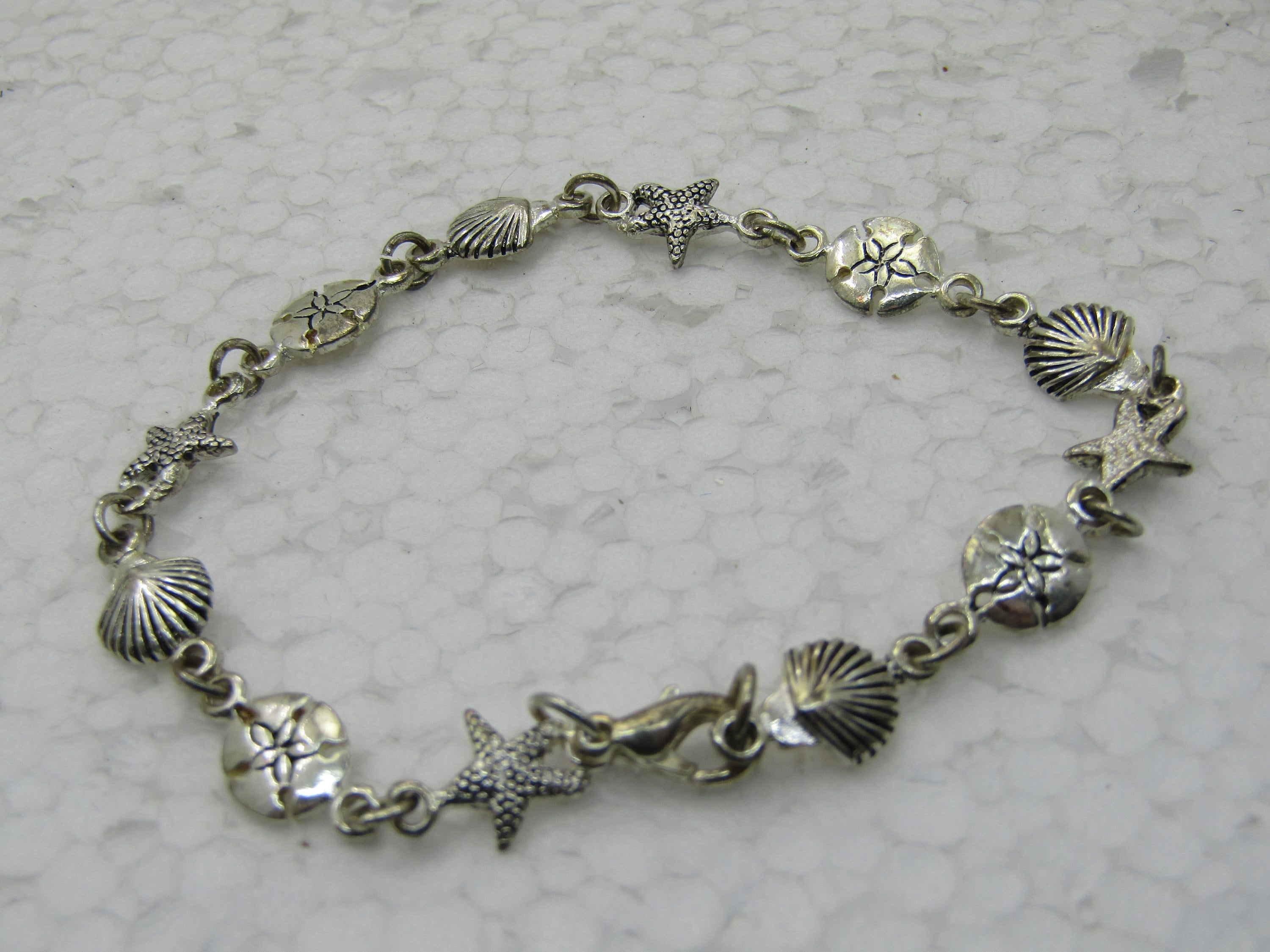 Vintage Seashell Silver Tone Bracelet 7.5 Sand Dollars Etsy