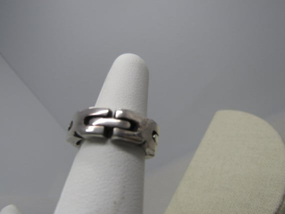 Vintage Sterling Biker Linked Ring,Size 6,  7mm wide, 10.68 grams, Mexico, articulated hinged links