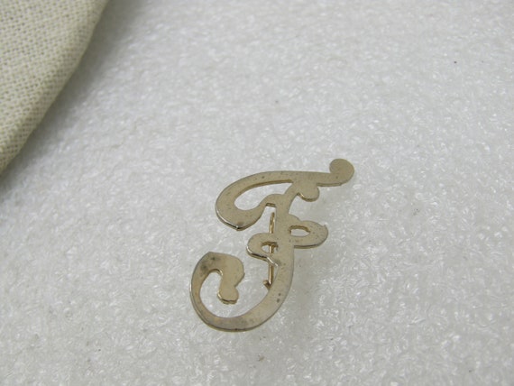 Vintage 10kt G.F. Initial F Brooch, 1.25" tall, 5/8" Wide, 1960's