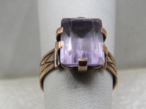 Victorian 9kt Yellow Gold Amethyst Ring, Sz. 6.75… - image 4