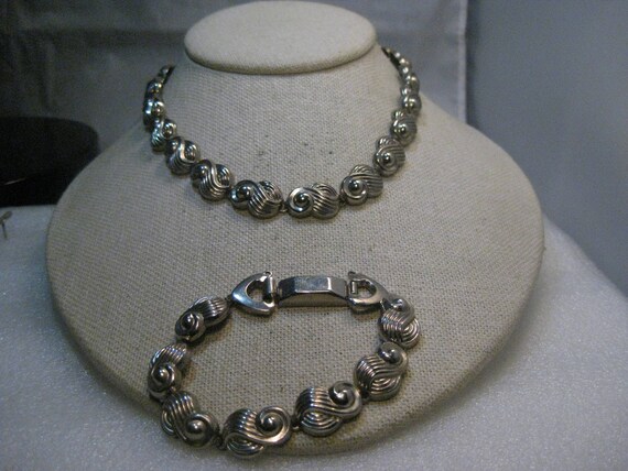 Vintage Jaycraft Necklace & Bracelet Set 14.5"/7", 1940's, Silver Tone