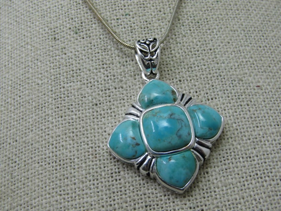 Southwestern Faux Turquoise Necklace, Silver Tone, 24" Snake Chain