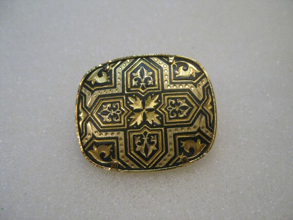 Vintage Damascene Geometric Cross  Brooch, 1" wid… - image 4