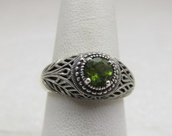Sterling Peridot Art Deco Themed Ring, Sz. 8.25, Signed CNA