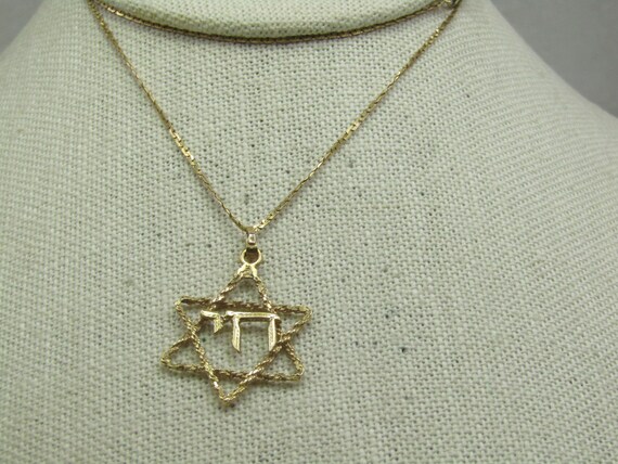 Vintage 14kt Jewish Star of David "Life/Hy" Necklace, 20", Unisex