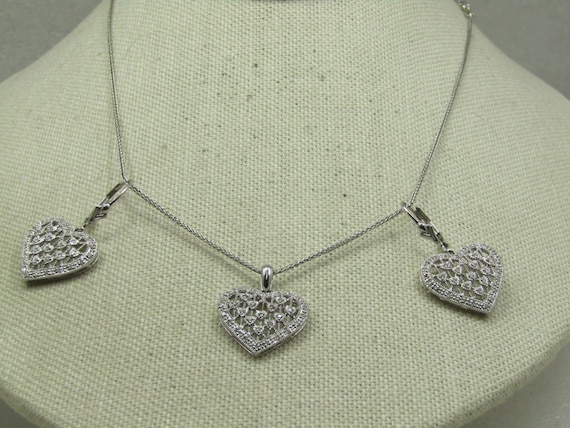 14kt Diamond Heart Necklace & Earrings Set, Lever back, Italy QGI