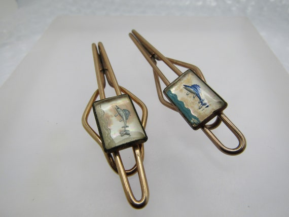 Vintage 10kt G.F. Pair of Marlin/Swordfish Tie Ba… - image 3