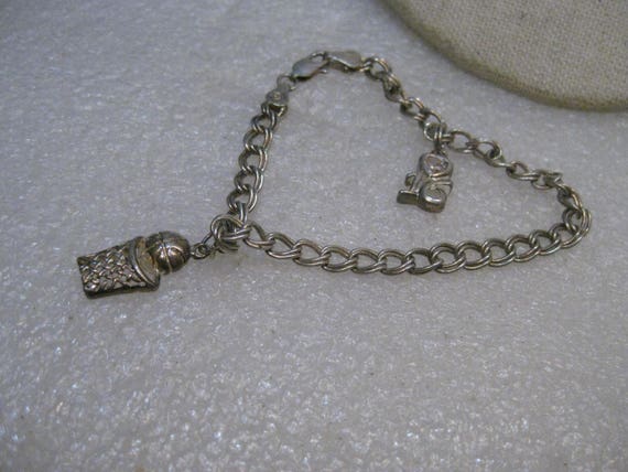 Vintage Sterling Silver Charm Bracelet, 2 Charms,… - image 2