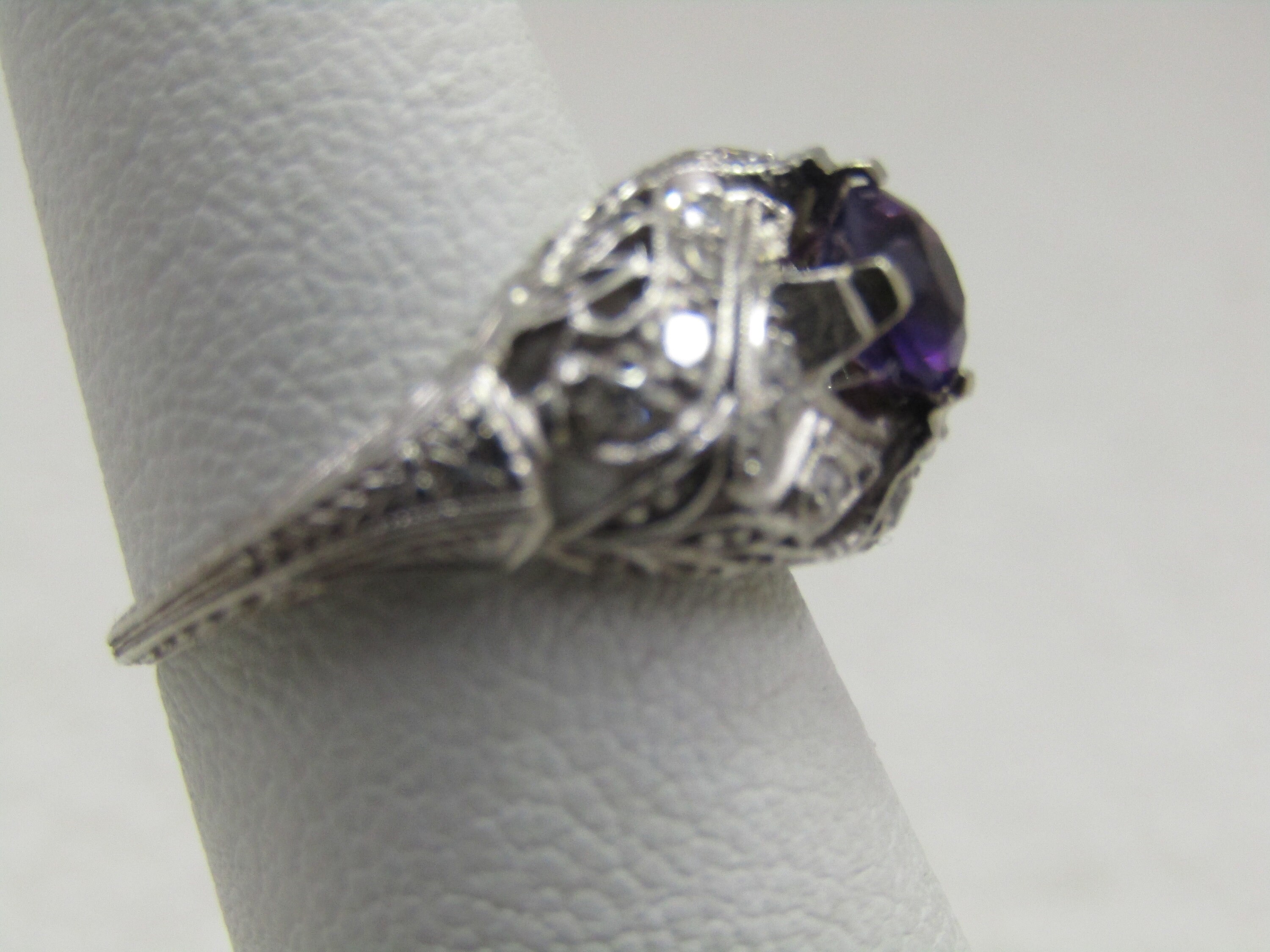 Antique Art Deco Platinum Amethyst Diamond Ring Sz. 4 3.93 | Etsy