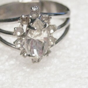 Vintage Silvertone Marquis Clear Stone & Accent Stones, Triple Wide-Band Ring, adjustable