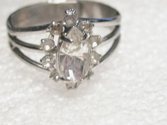 Vintage Silvertone Marquis Clear Stone & Accent Stones, Triple Wide-Band Ring, adjustable