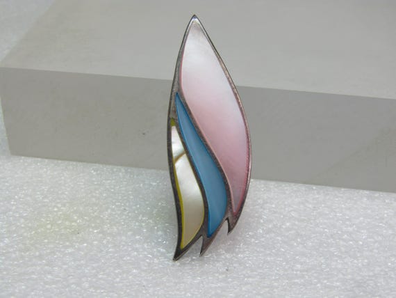 Vintage Sterling Dyed Mother-of-Pearl Pendant, Wing Like, 1980's-1990's