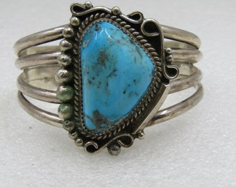 Vintage Sterling Navajo Turquoise Cuff Bracelet, L.N. Leander Nezzie