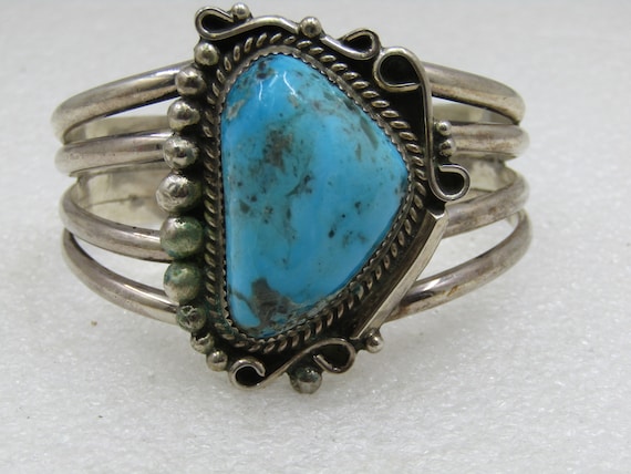 Vintage Sterling Navajo Turquoise Cuff Bracelet, L.N. Leander Nezzie