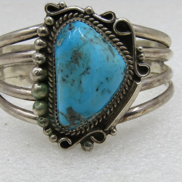 Vintage Sterling Navajo Turquoise Cuff Bracelet, L.N. Leander Nezzie