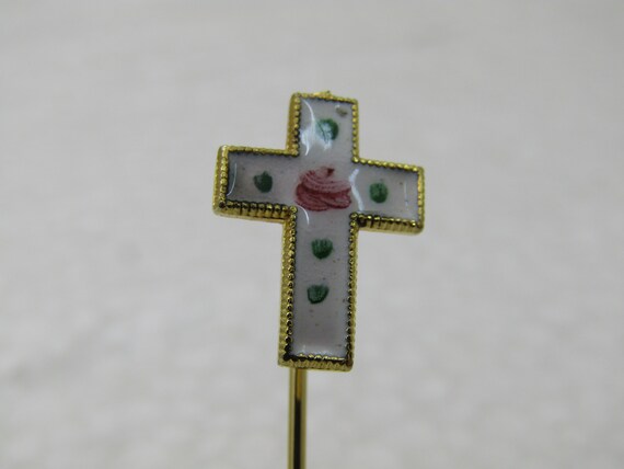 Vintage Enameled/Guilloche  Cross Stick Pin, Gold… - image 4
