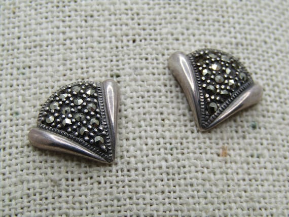 Vintage Sterling Marcasite Earrings, Pierced, Art Deco Themed.