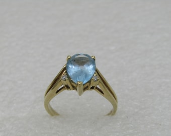 Vintage 10KT Dason Blue Topaz Diamond Ring, Sz. 7. Appx. 2.5TCW