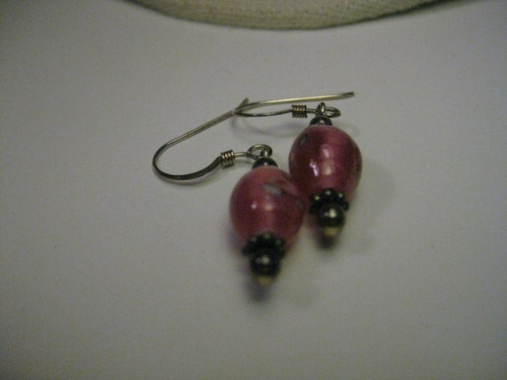 Vintage Sterling Silver Venetian Floral Beaded Pierced Dangle  Earrings, Pink Opaque - BOHO