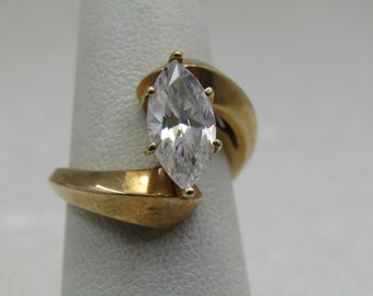 Vintage 10kt Bypass 2 CTW Marquise CZ Engagement Ring, Sz. 6