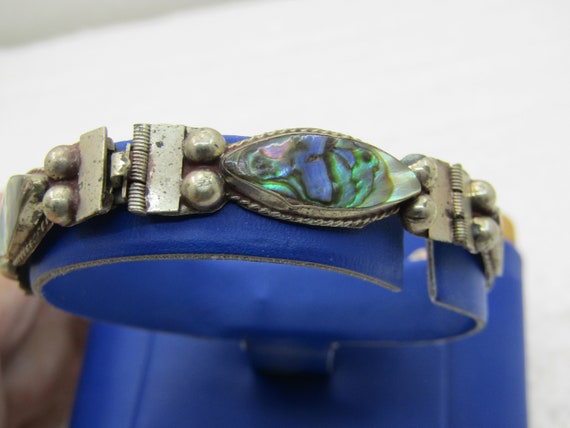 Vintage Mexico Alpaca Abalone Bracelet, 6.75", 1960's