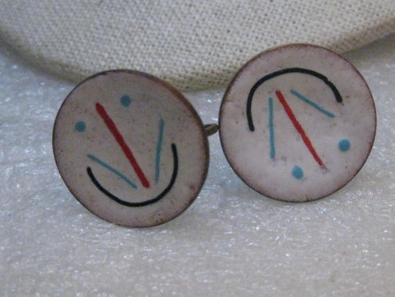 1960's Enameled Copper Earrings Screw Back, White… - image 5