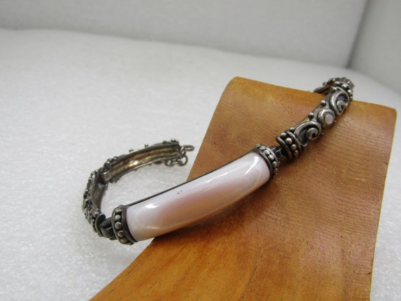 Vintage Sterling Mother-of-Pearl Bali Bracelet, 7.75" Toggle Clasp