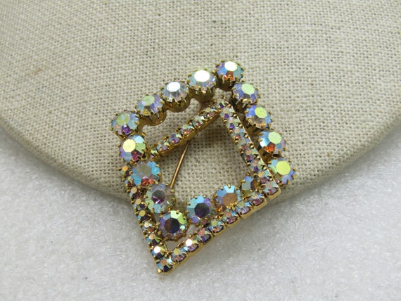 Vintage Aurora Borealis Rhinestone Brooch, Layered and Domed, 1940's, 2"