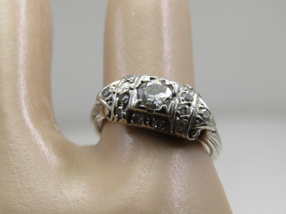 Antique 18kt White Gold Diamond Ring, Sz. 6,  Signed M. 2.48 grams.