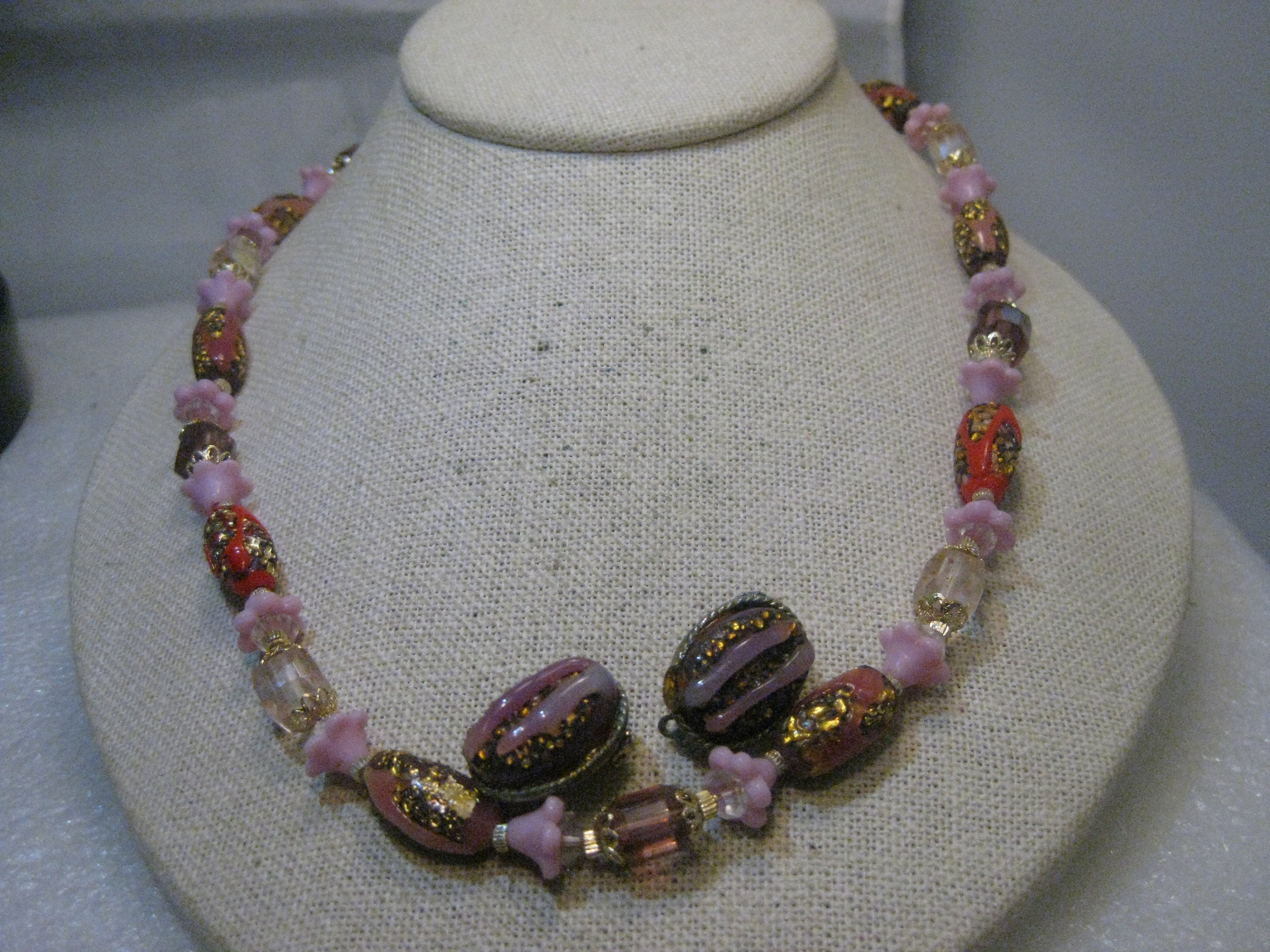 Vintage Pink Japanese Glass Beads, Necklace