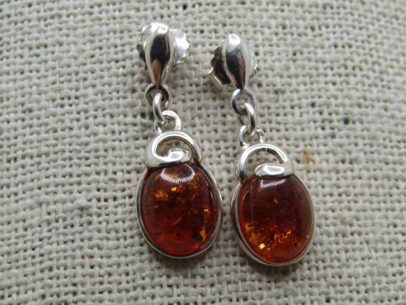 Sterling Amber Stud & Dangle Earrings, Pierced