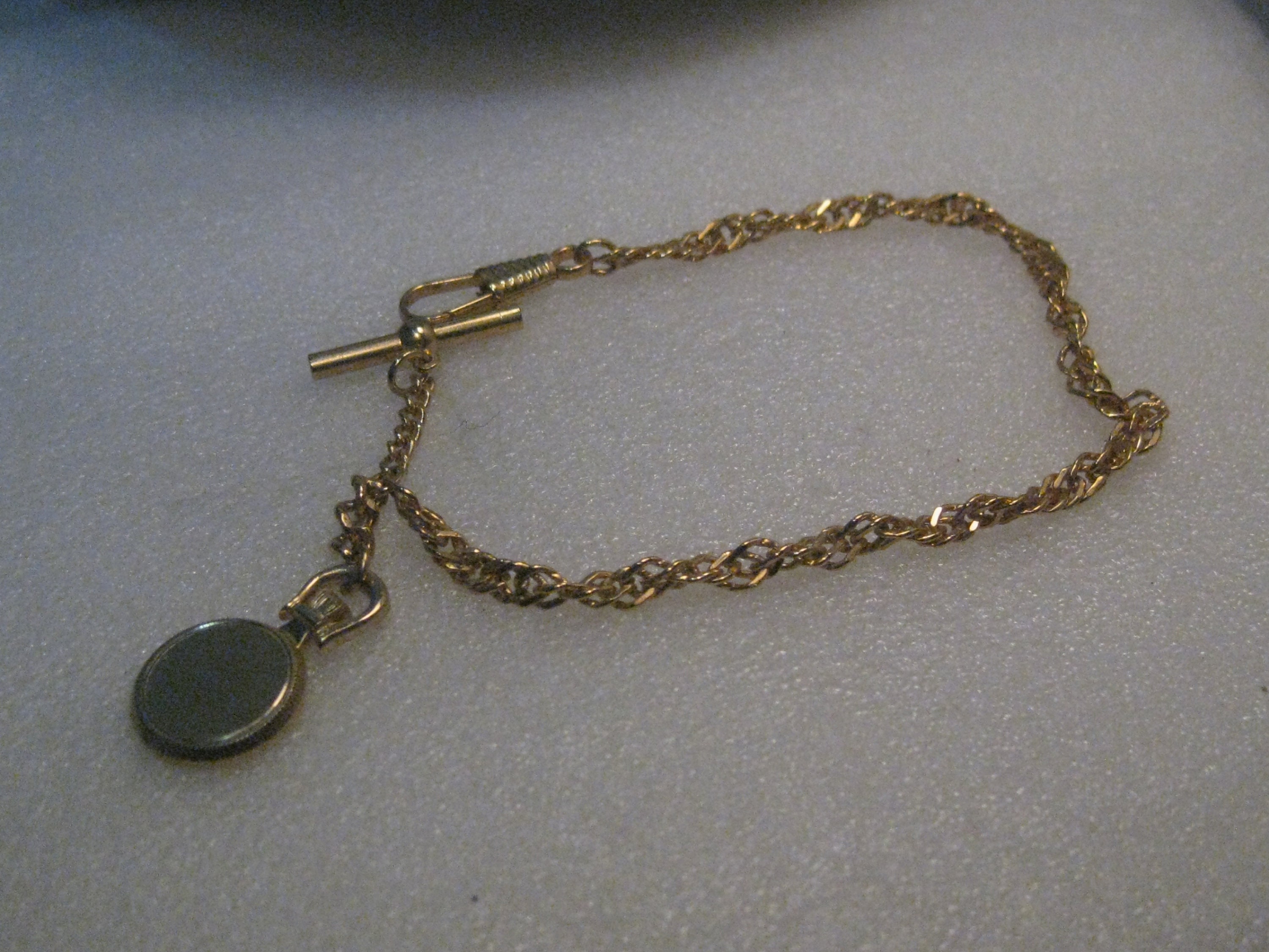 Vintage Watch Chain with Fob, 10, 1970's, Gold Tone