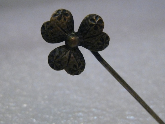 Vintage Sterling Silver 3-Leaf Clover Stick Pin, Pre-1950's, 2.25" Long, .69 grams