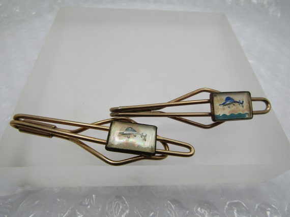 Vintage 10kt G.F. Pair of Marlin/Swordfish Tie Ba… - image 1