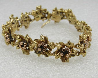 Vintage 14kt Heavy Floral Bracelet, 6.75", Appx. 35.18gr. , 1980's