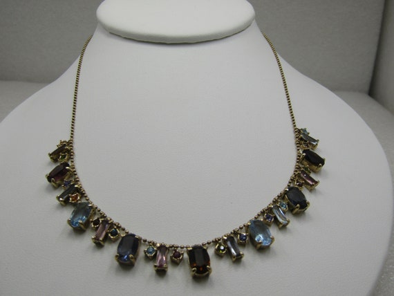 Vintage Mixed Simulated Gemstone Dangle Necklace, 18"
