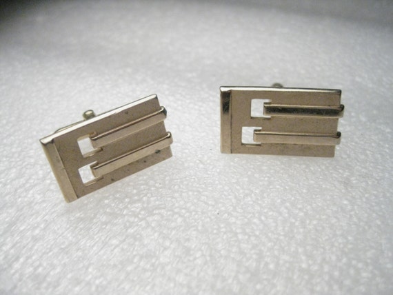 Vintage 1960's Swank  Art Deco Cuff Link & Tie Bar/Clip, goldtone, textured and smooth accents